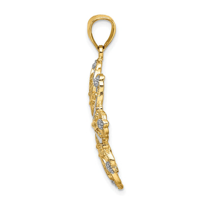 14K and White Rhodium Diamond-cut Flower Pendant