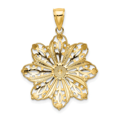 14K and White Rhodium Diamond-cut Flower Pendant