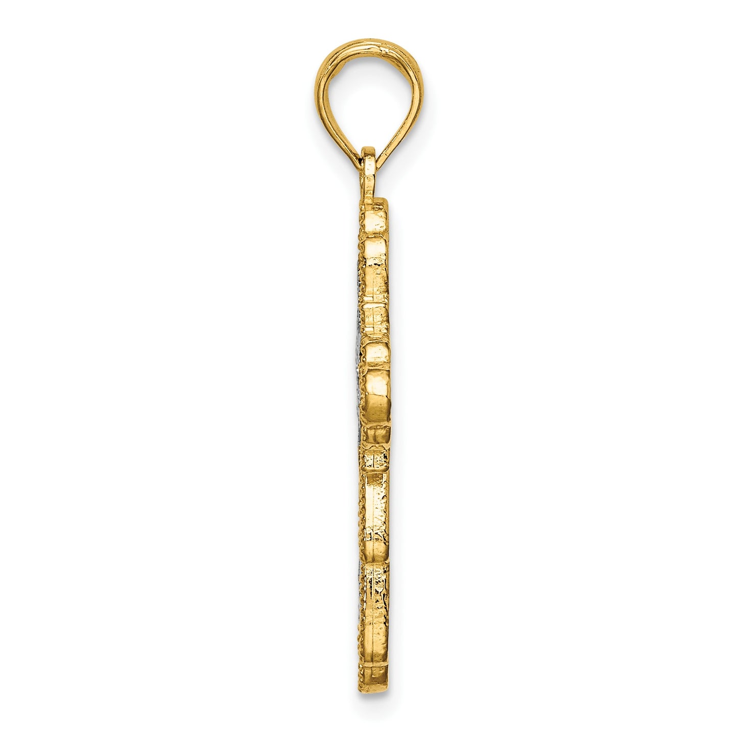 14K with Rhodium Lace Trim Cross Charm