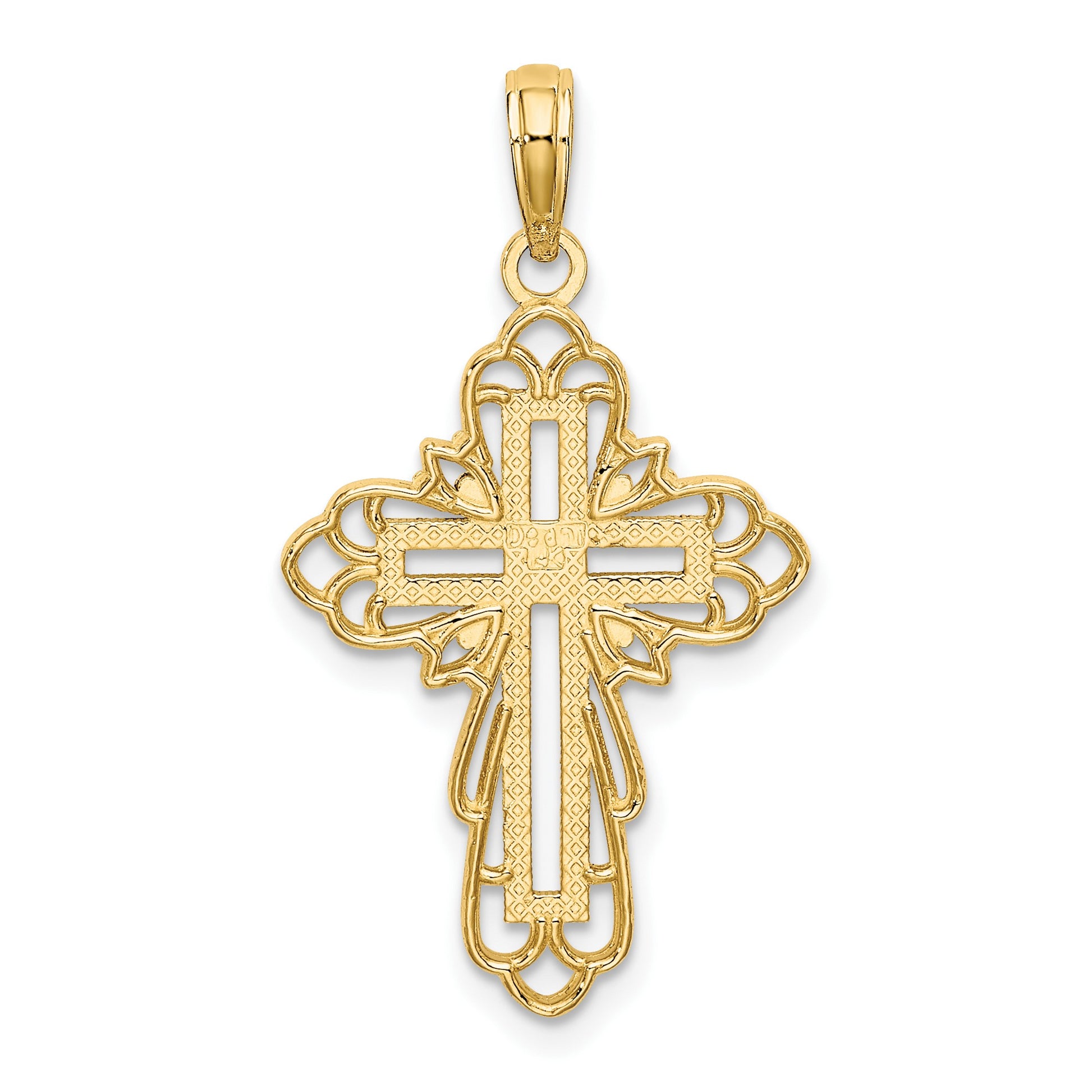 14K with Rhodium Lace Trim Cross Charm