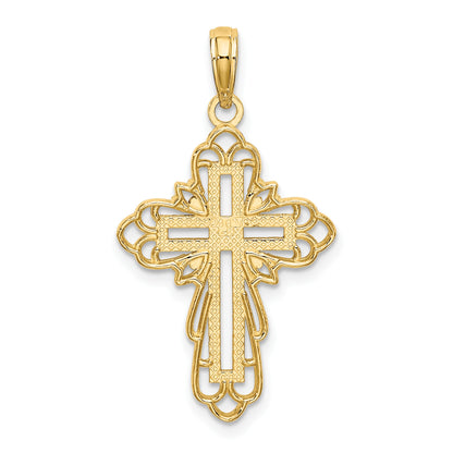 14K with Rhodium Lace Trim Cross Charm