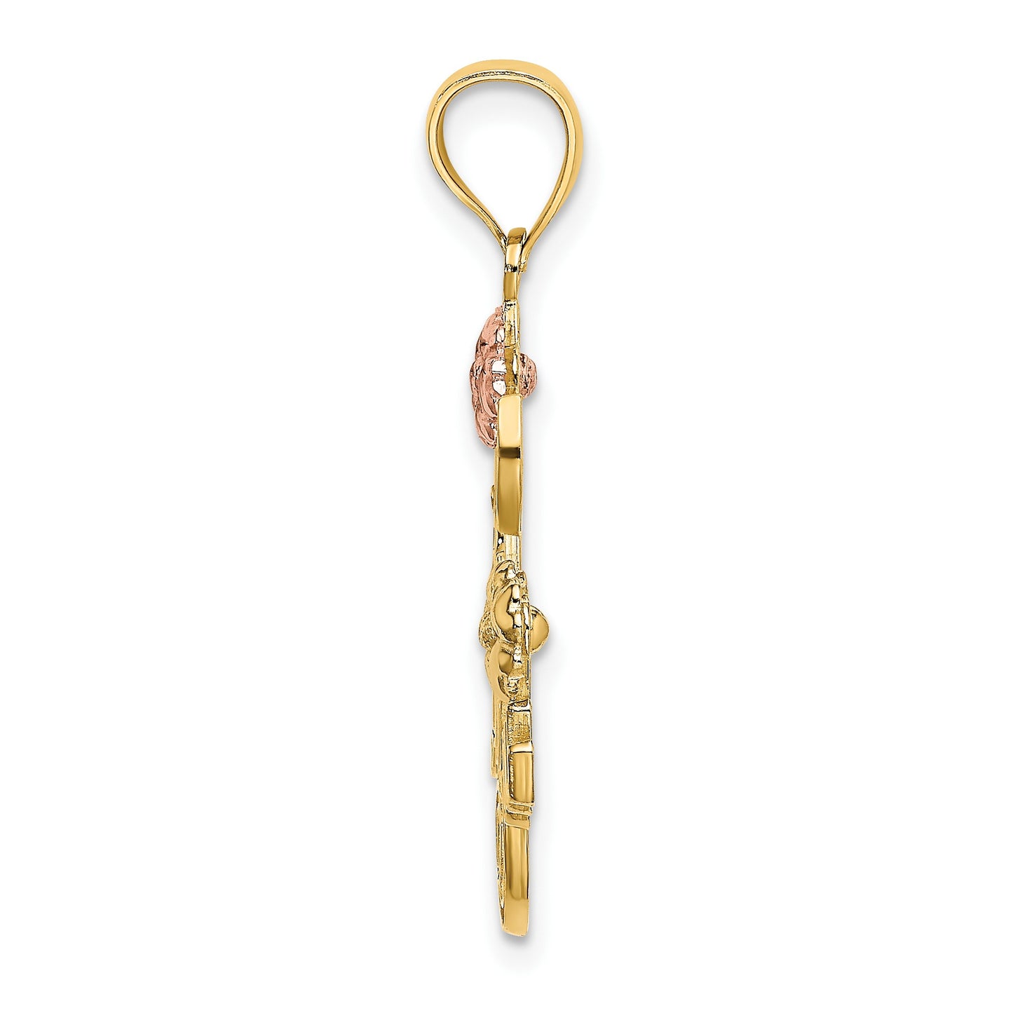 14k Two-tone and White Rhodium I LOVE YOU with Flowers Charm