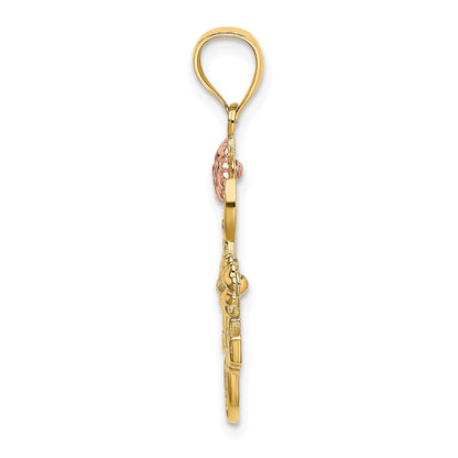 14k Two-tone and White Rhodium I LOVE YOU with Flowers Charm
