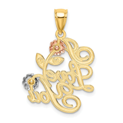 14k Two-tone and White Rhodium I LOVE YOU with Flowers Charm