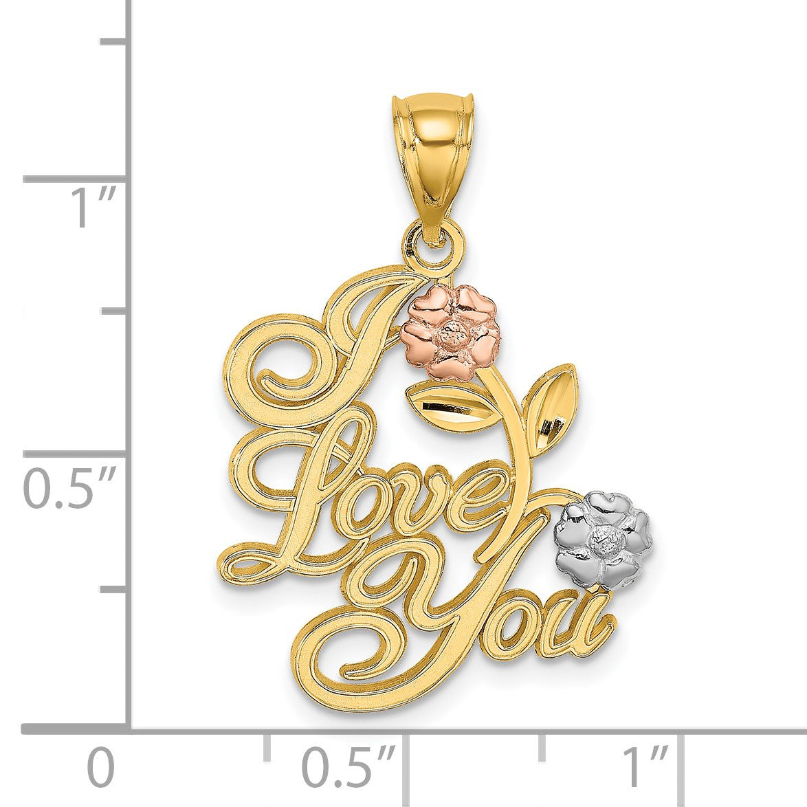 14k Two-tone and White Rhodium I LOVE YOU with Flowers Charm