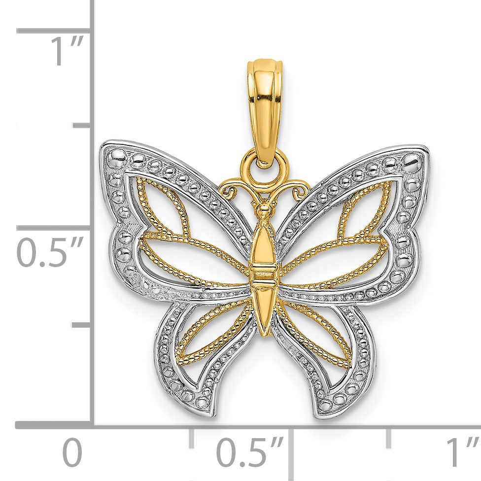 14k and White Rhodium Butterfly with Beaded Wings Charm