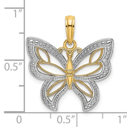 14k and White Rhodium Butterfly with Beaded Wings Charm