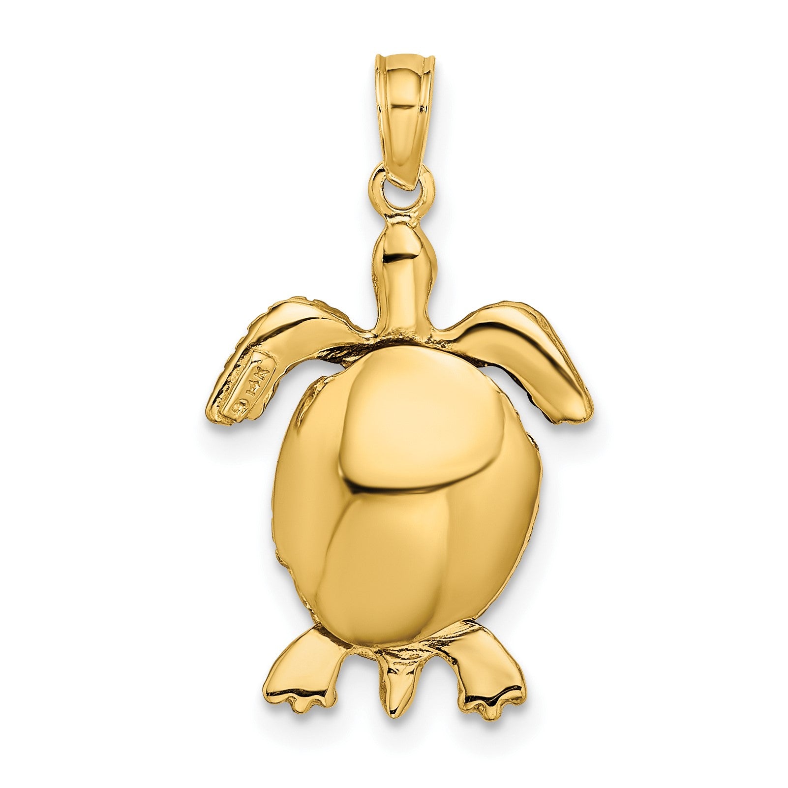 14K and White Rhodium Polished 3-D Sea Turtle with Moveable Head and Legs Charm