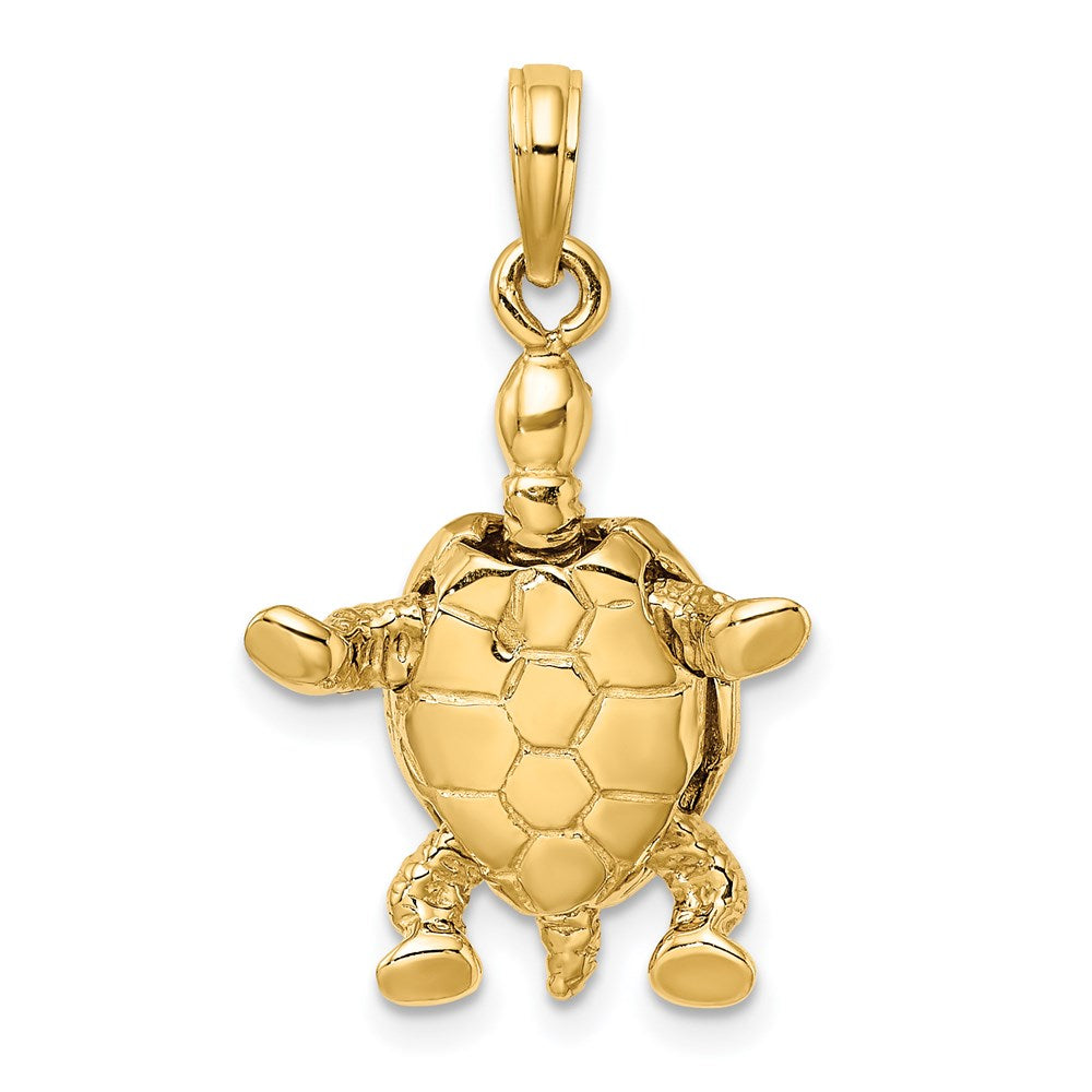 14K with White Rhodium 3-D Land Turtle W/ Moveable Head Charm