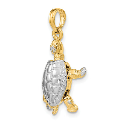 14K and White Rhodium 3-D Land Turtle with Moveable Head and Legs Charm