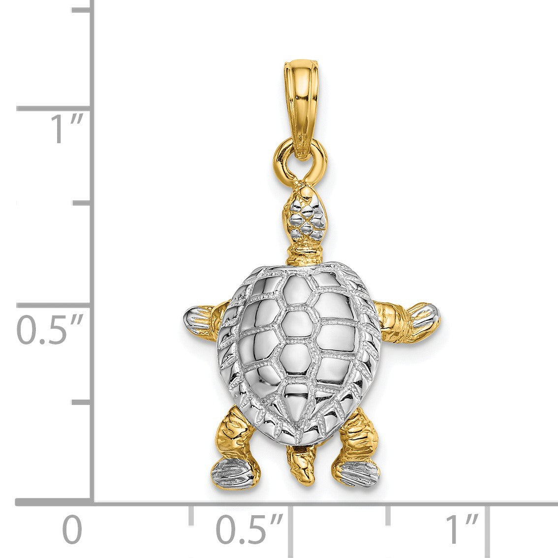 14K and White Rhodium 3-D Land Turtle with Moveable Head and Legs Charm