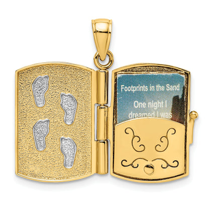 14K and White Rhodium 3-D FOOTPRINTS IN THE SAND Moveable Book with Paper Poem Insert Charm
