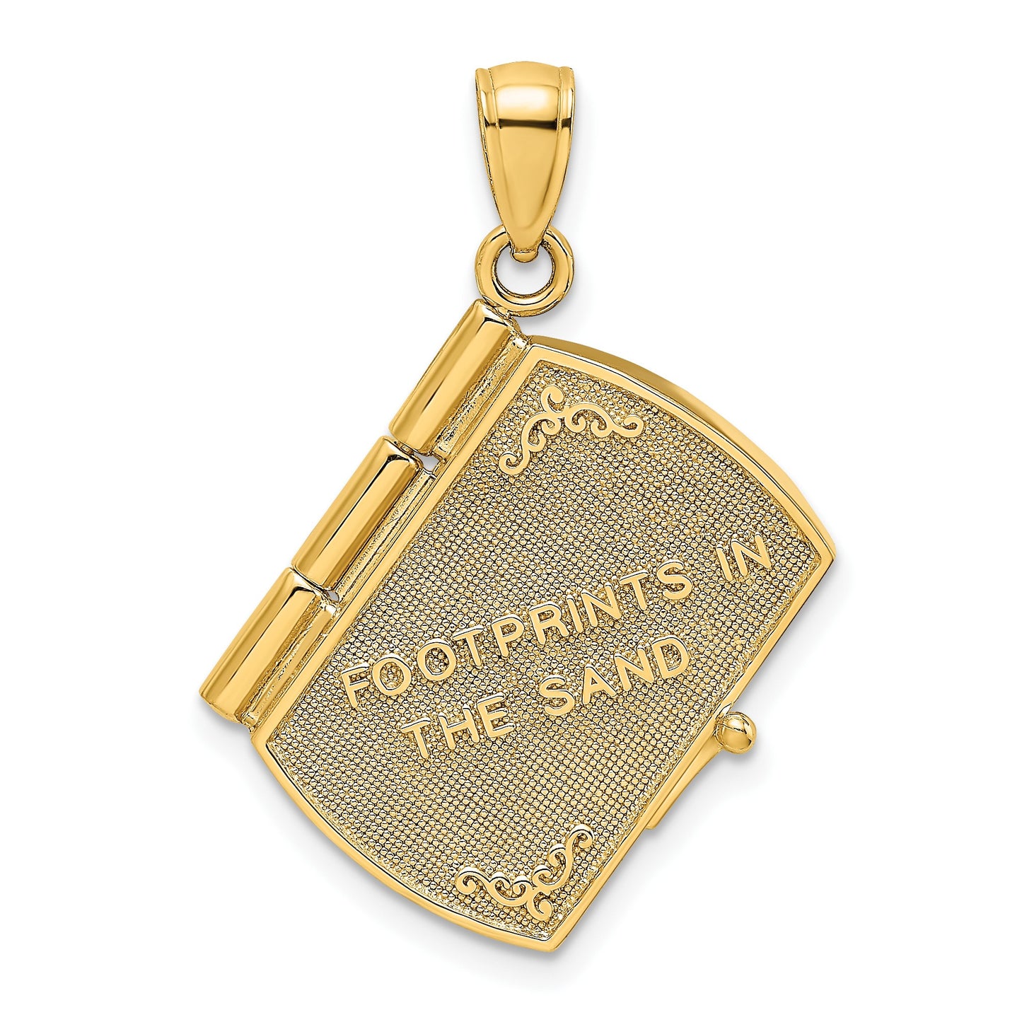 14K and White Rhodium 3-D FOOTPRINTS IN THE SAND Moveable Book with Paper Poem Insert Charm