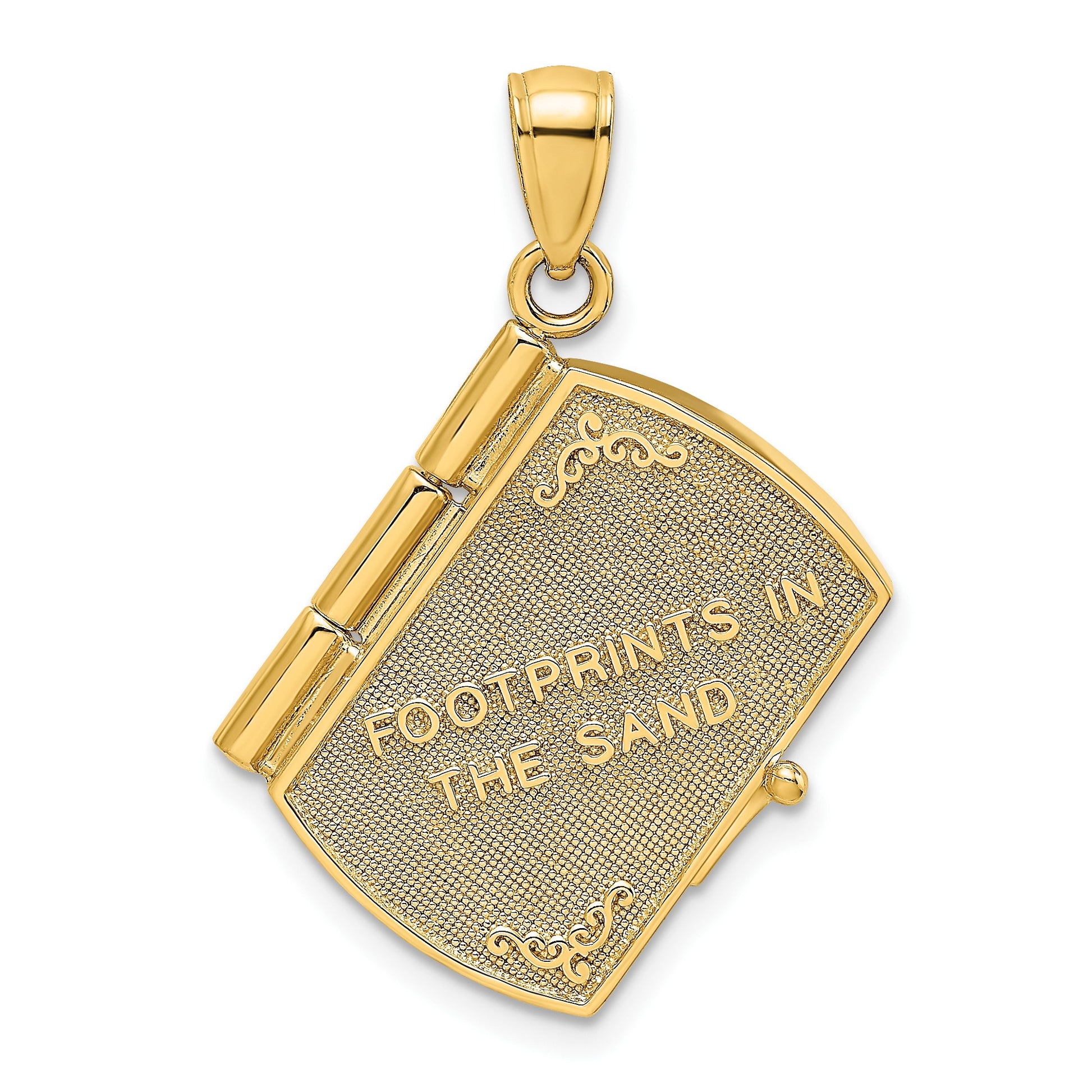 14K and White Rhodium 3-D FOOTPRINTS IN THE SAND Moveable Book with Paper Poem Insert Charm