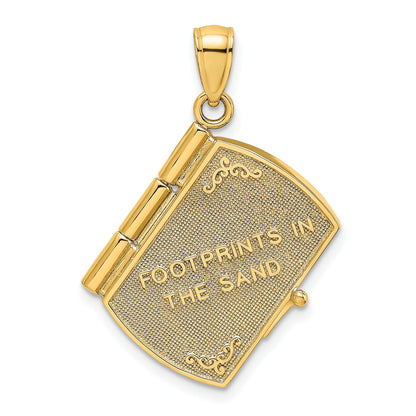 14K and White Rhodium 3-D FOOTPRINTS IN THE SAND Moveable Book with Paper Poem Insert Charm
