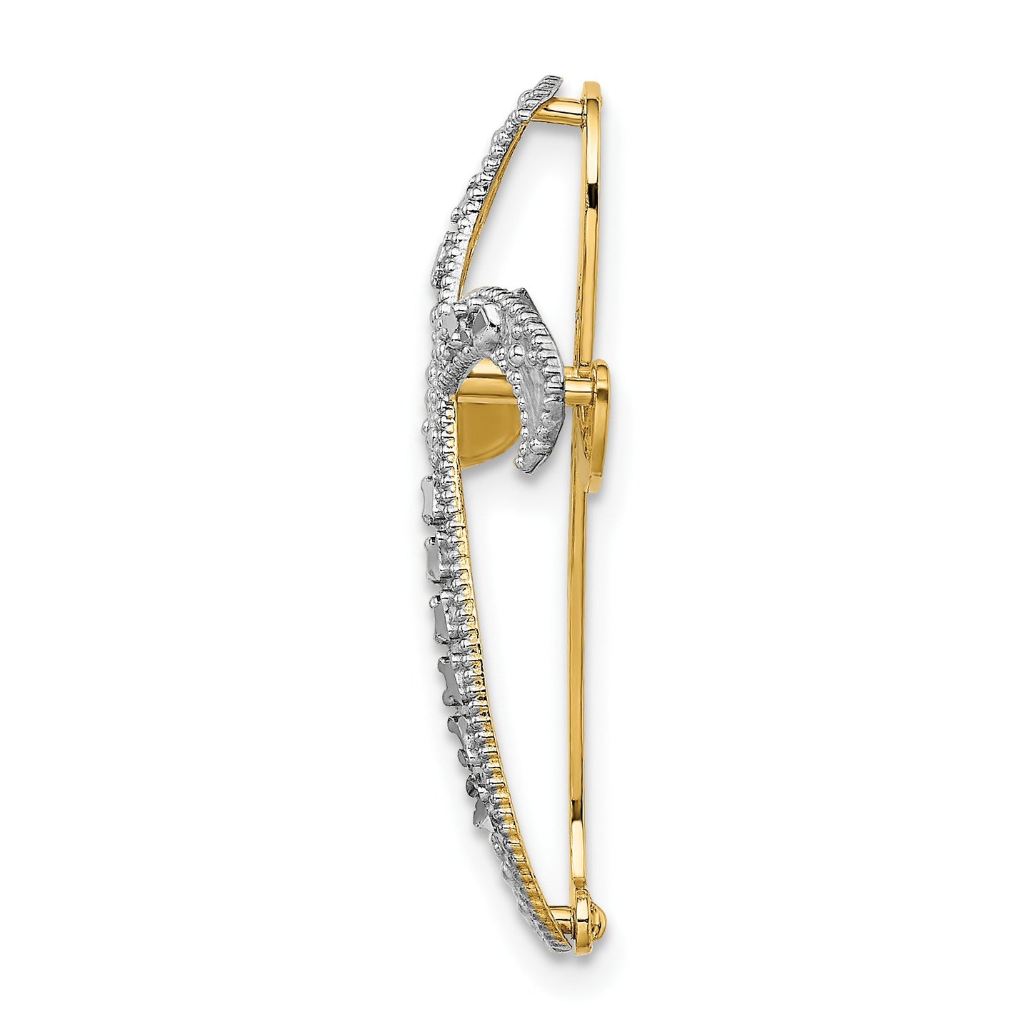 14K and White Rhodium Diamond-Cut Ribbon Cross Charm
