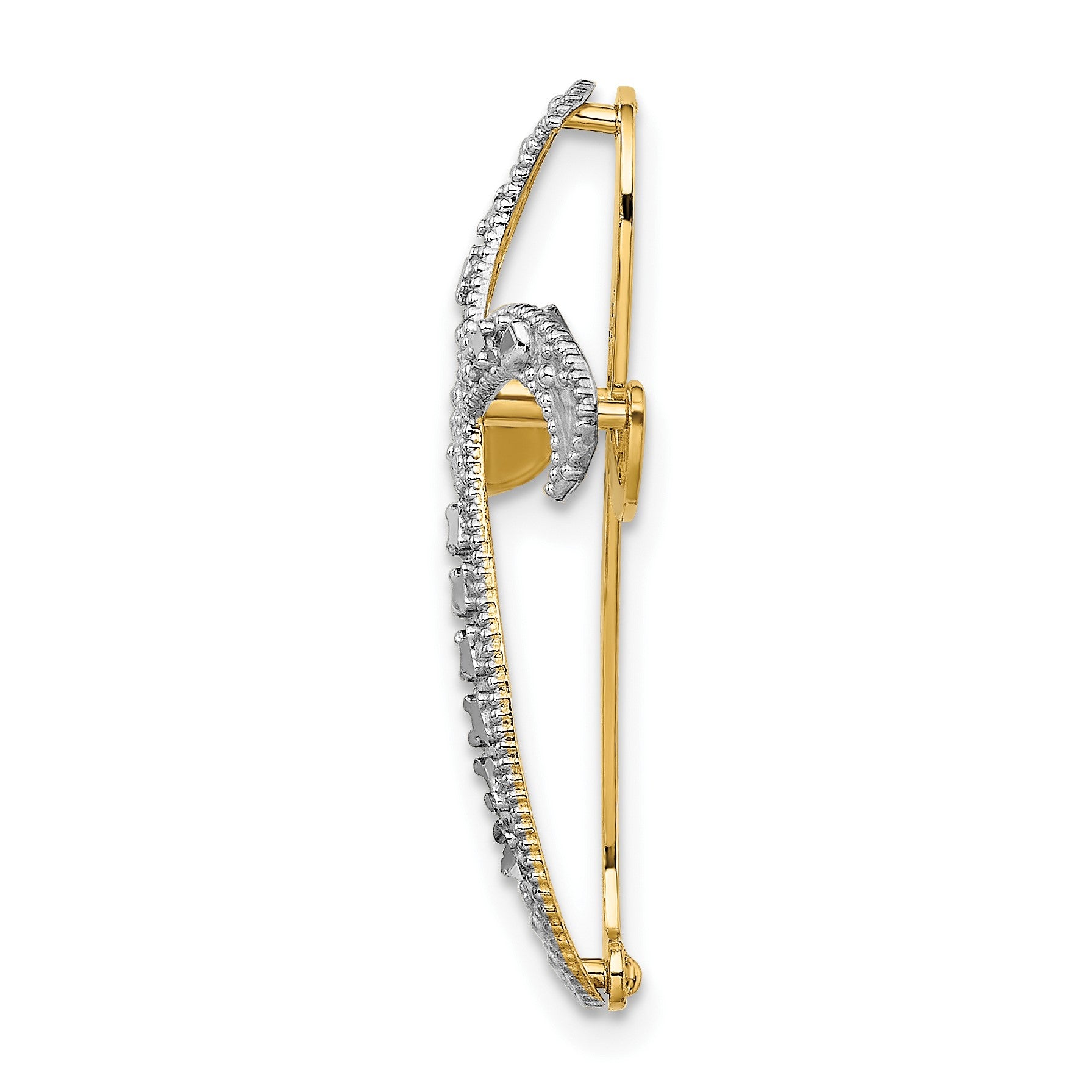 14K and White Rhodium Diamond-Cut Ribbon Cross Charm