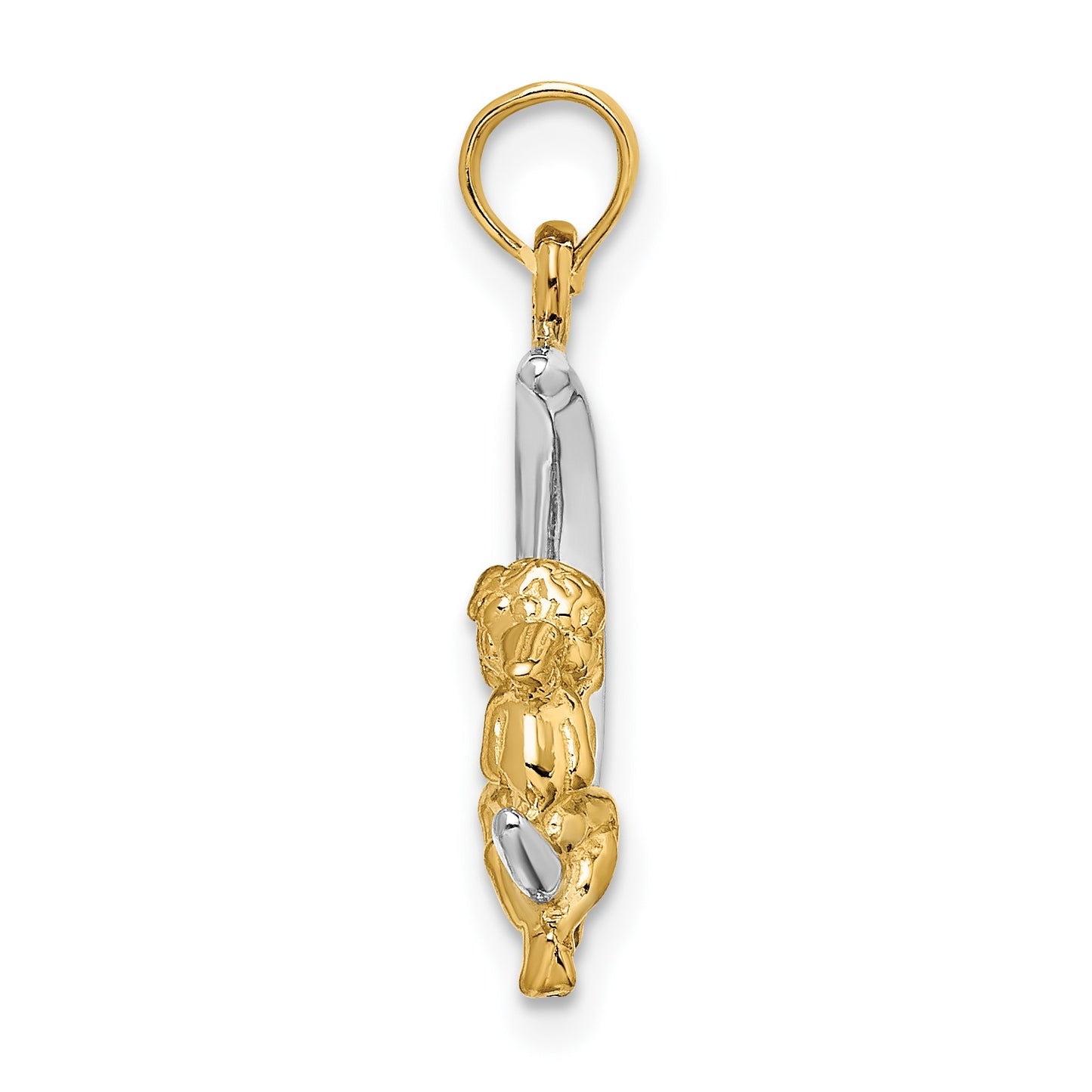 14K and White Rhodium 3-D Angel on Moon Charm