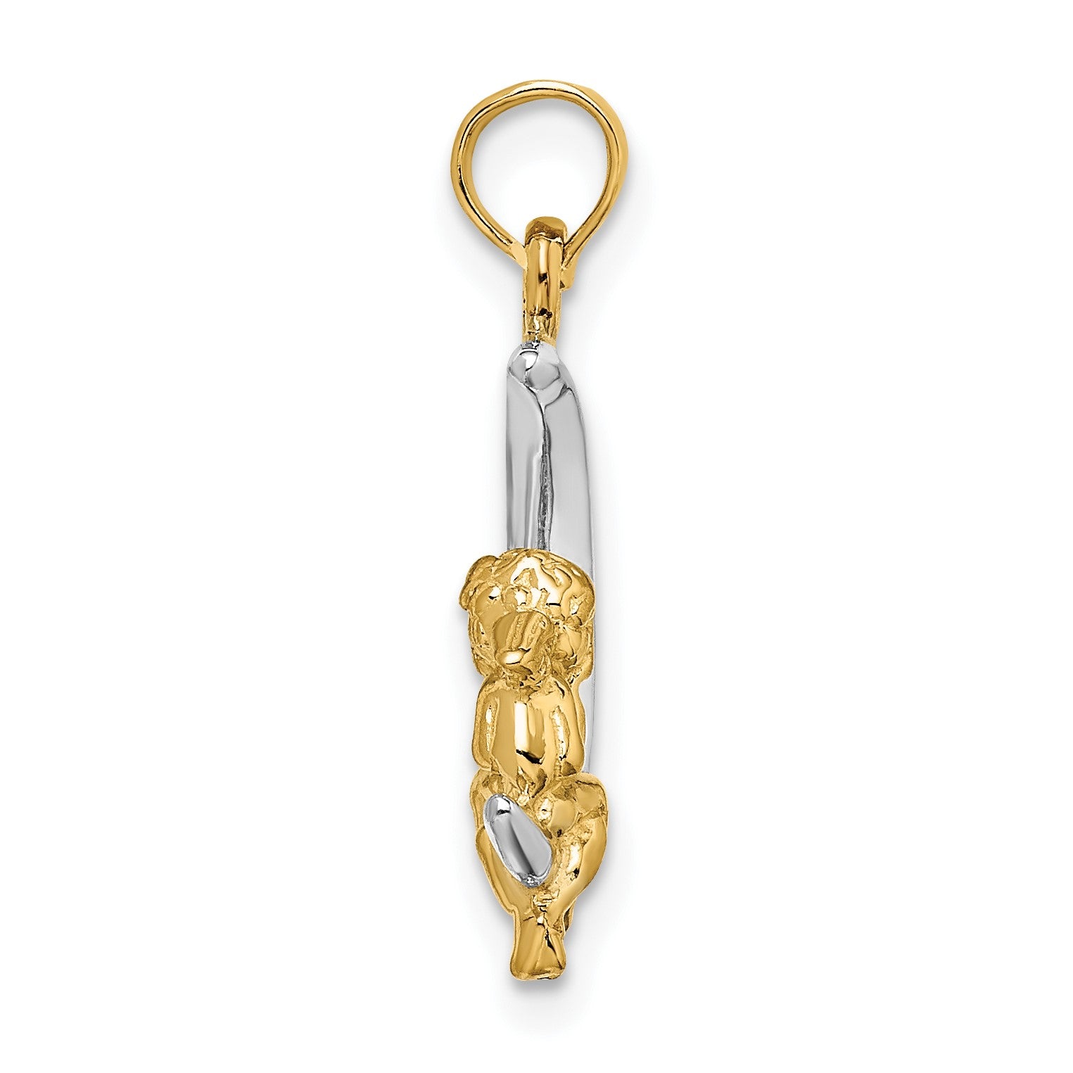 14K and White Rhodium 3-D Angel on Moon Charm