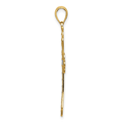 14K with White Rhodium Scalloped Edges Cross Charm