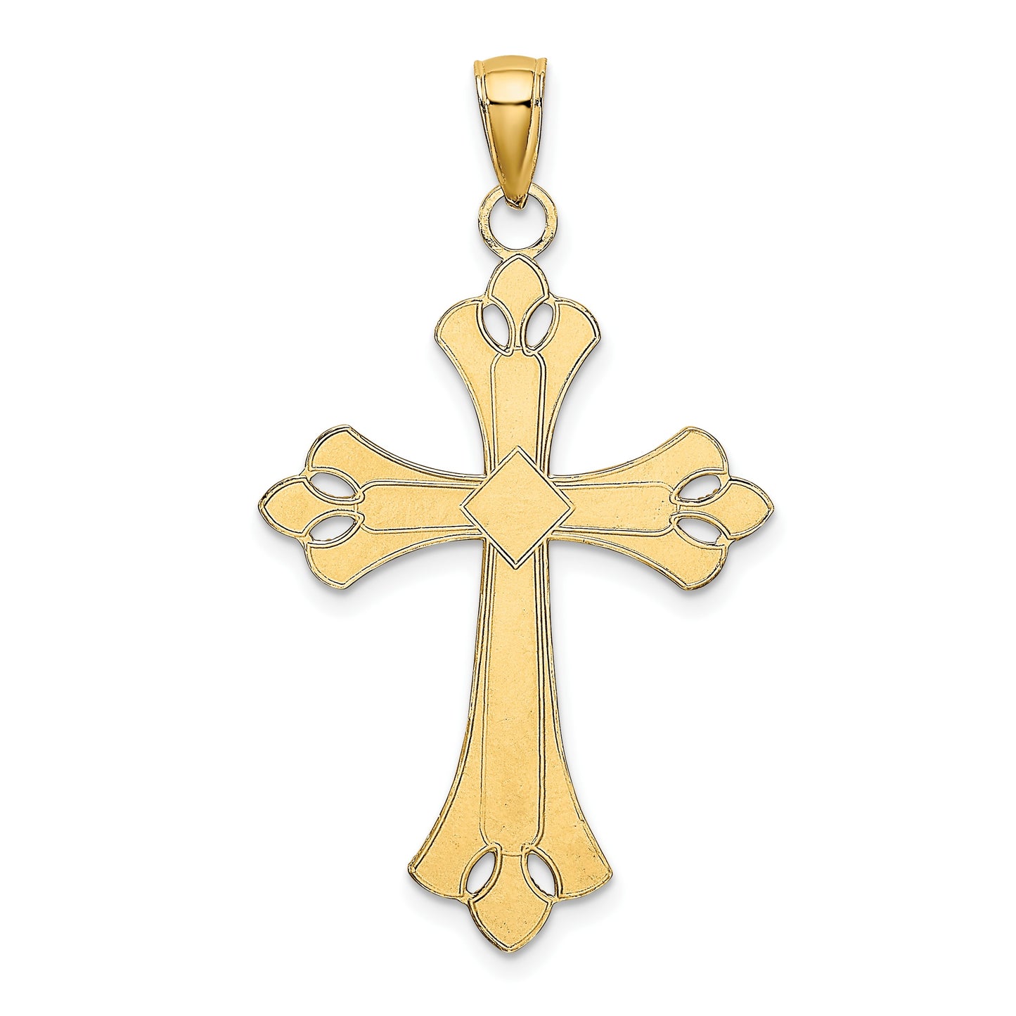 14K with White Rhodium Scalloped Edges Cross Charm