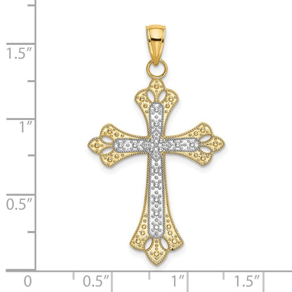 14K with White Rhodium Scalloped Edges Cross Charm