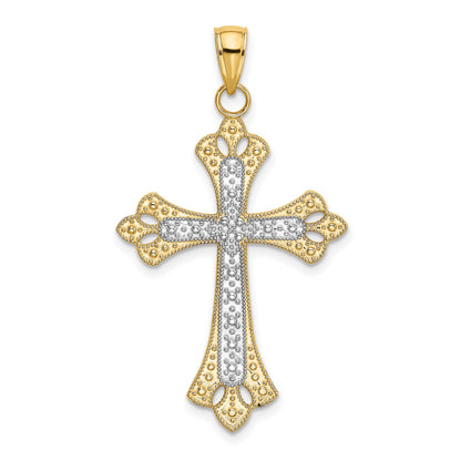 14K with White Rhodium Scalloped Edges Cross Charm