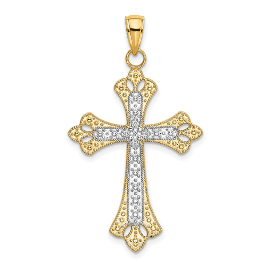 14K with White Rhodium Scalloped Edges Cross Charm