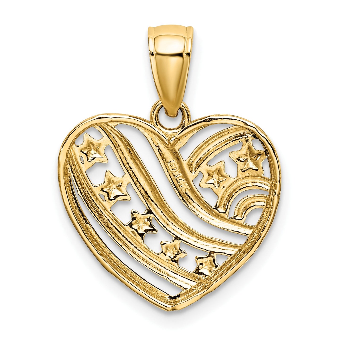 14k and White Rhodium Stars and Stripes Heart Charm