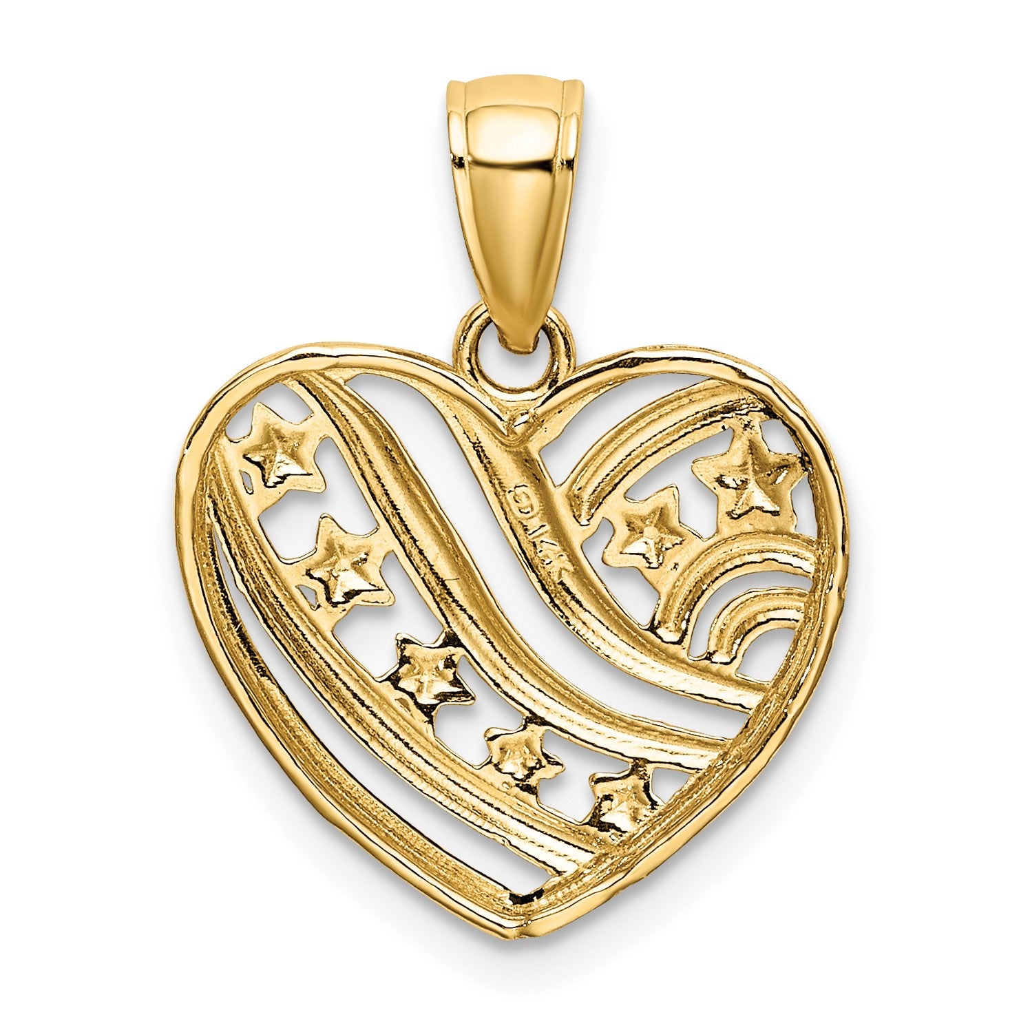 14k and White Rhodium Stars and Stripes Heart Charm