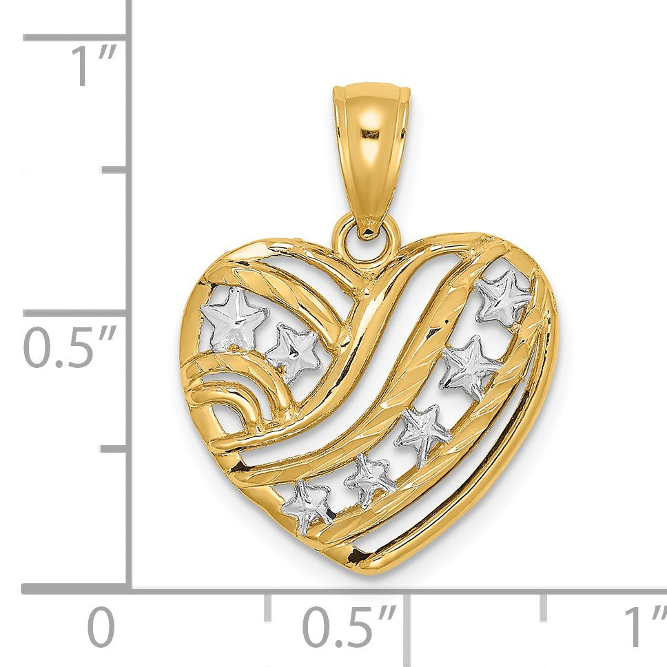 14k and White Rhodium Stars and Stripes Heart Charm