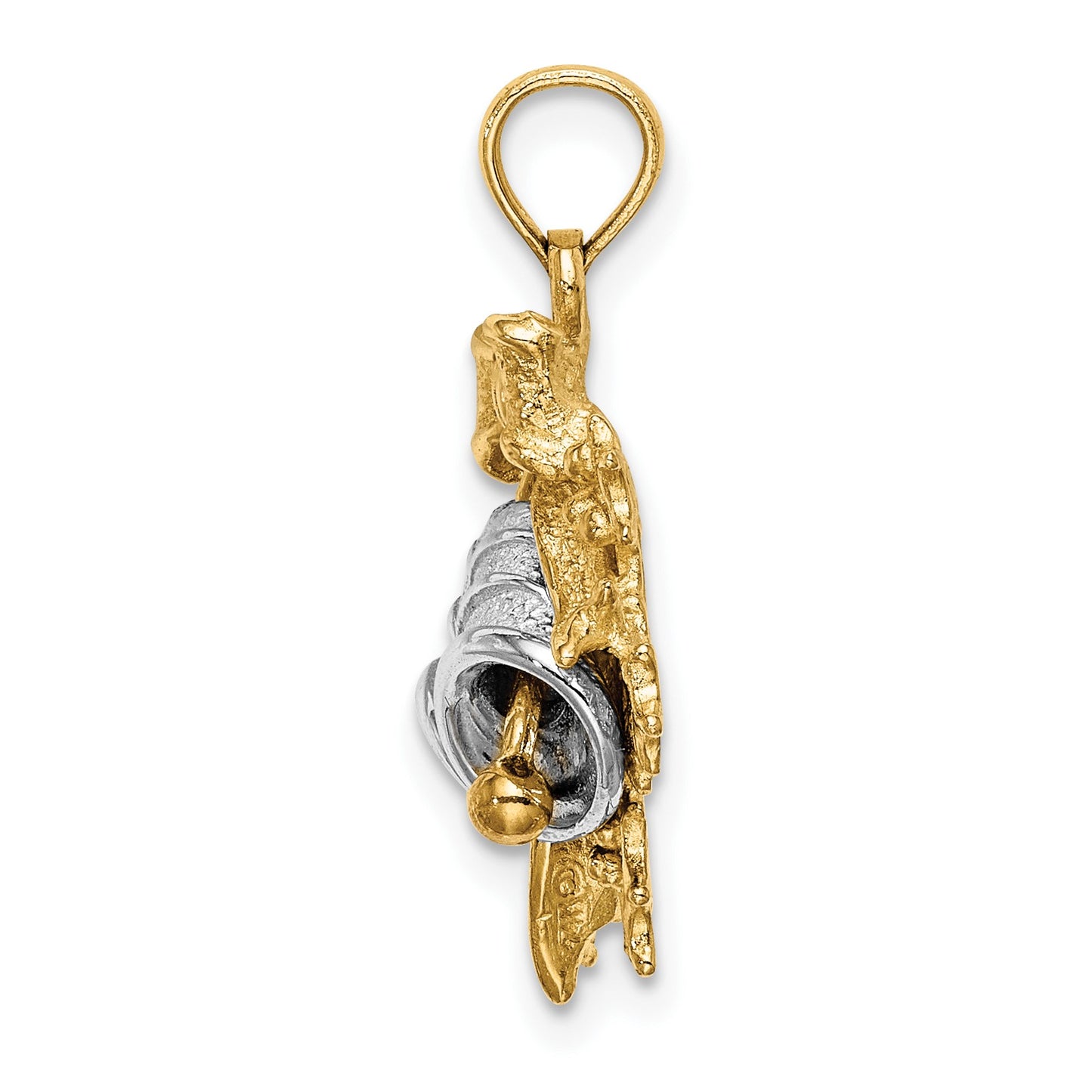 14k Two-tone 3-D Moveable Christmas Bells and Holly Charm