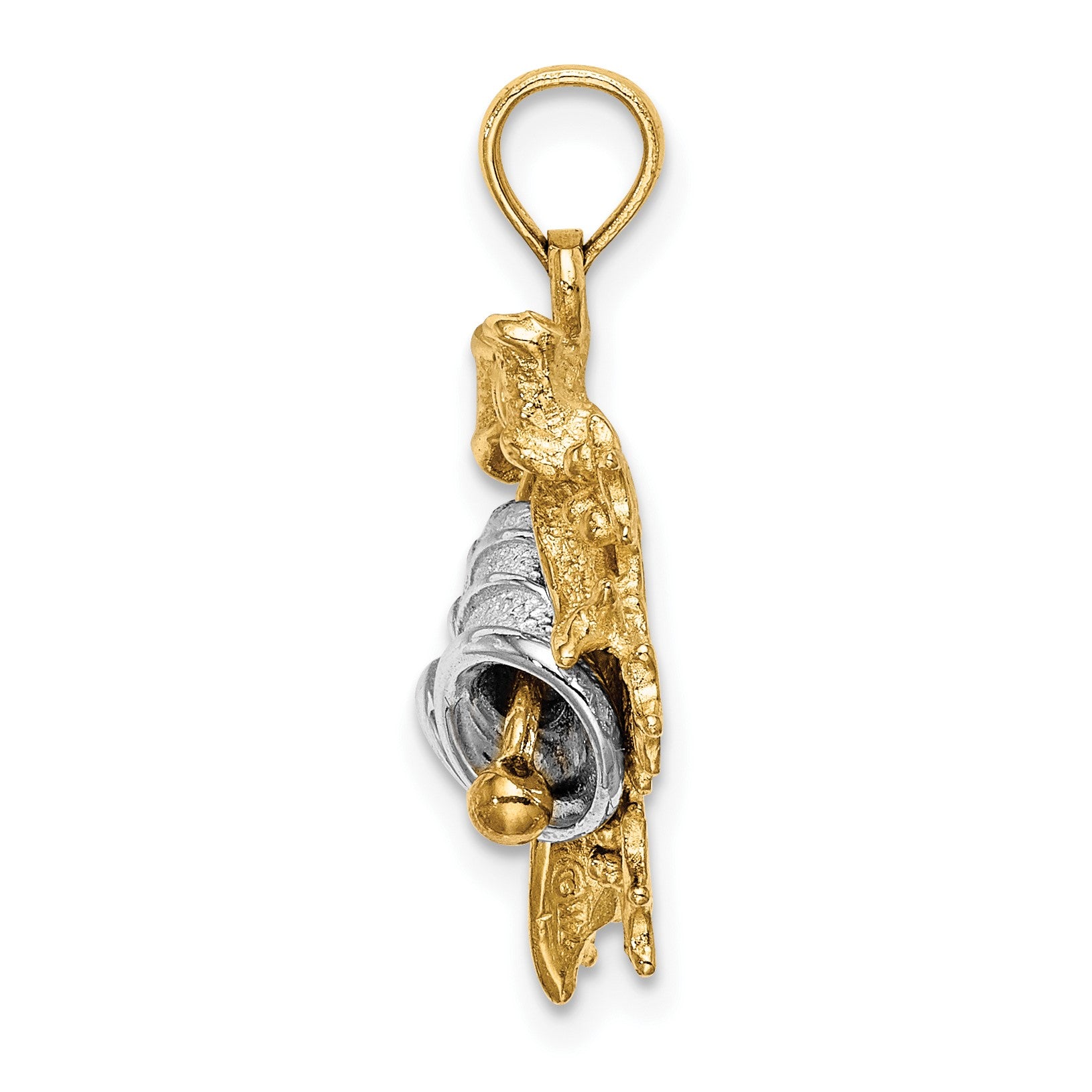 14k Two-tone 3-D Moveable Christmas Bells and Holly Charm