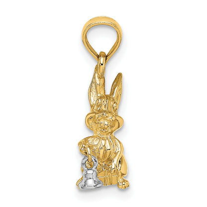 14k Two-Tone Moveable 3-D Bunny Rabbit with Bell Charm