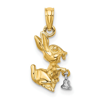 14k Two-Tone Moveable 3-D Bunny Rabbit with Bell Charm