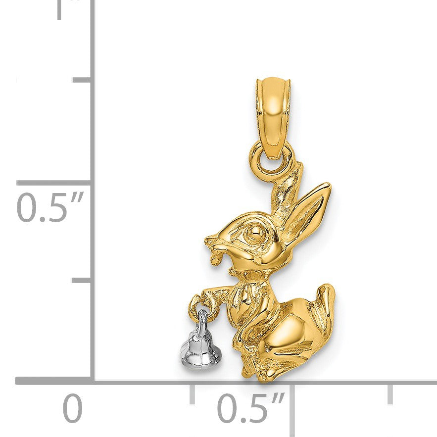 14k Two-Tone Moveable 3-D Bunny Rabbit with Bell Charm