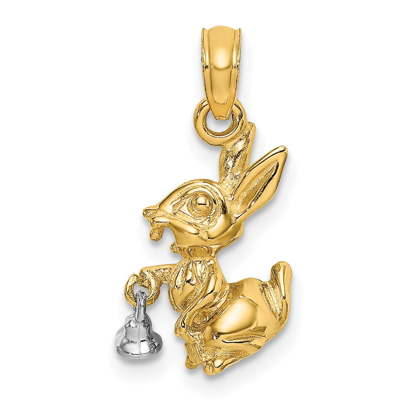 14k Two-Tone Moveable 3-D Bunny Rabbit with Bell Charm