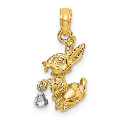 14k Two-Tone Moveable 3-D Bunny Rabbit with Bell Charm