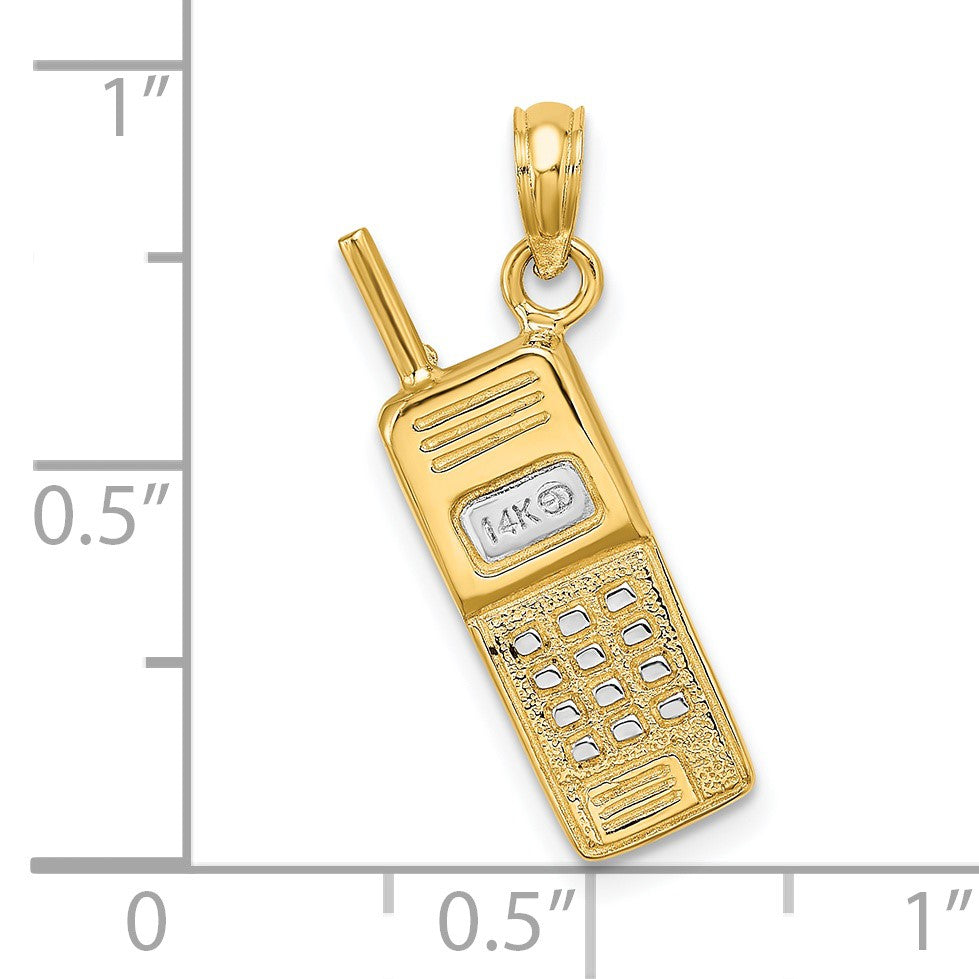 14K and White Rhodium 3-D Retro Cell Phone Charm