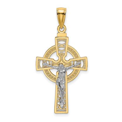 14k Two-tone Celtic Crucifix with Eternity Circle Charm