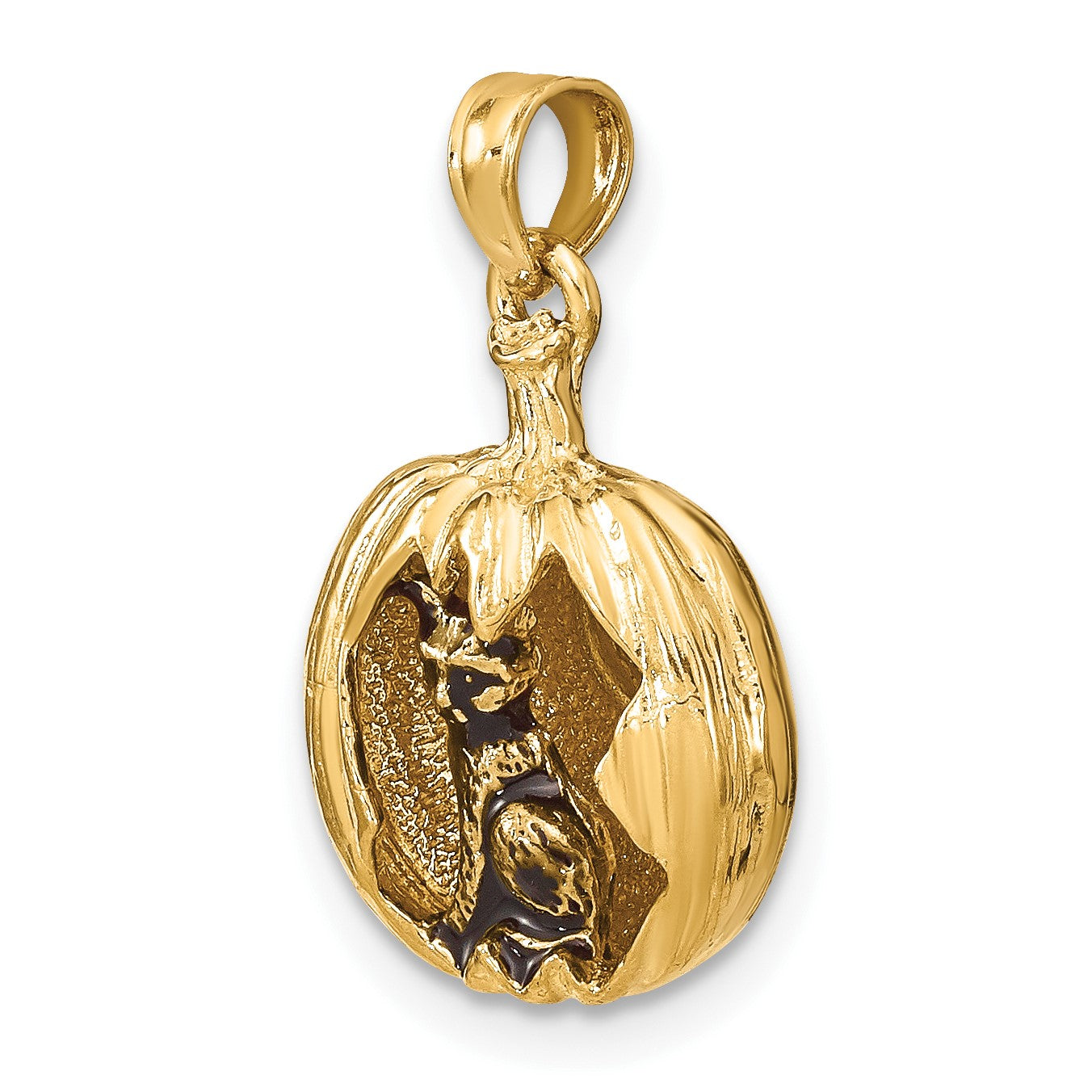 14k and Rhodium 3-D Jack-o-Lantern with Enameled Black Cat and Moon Charm