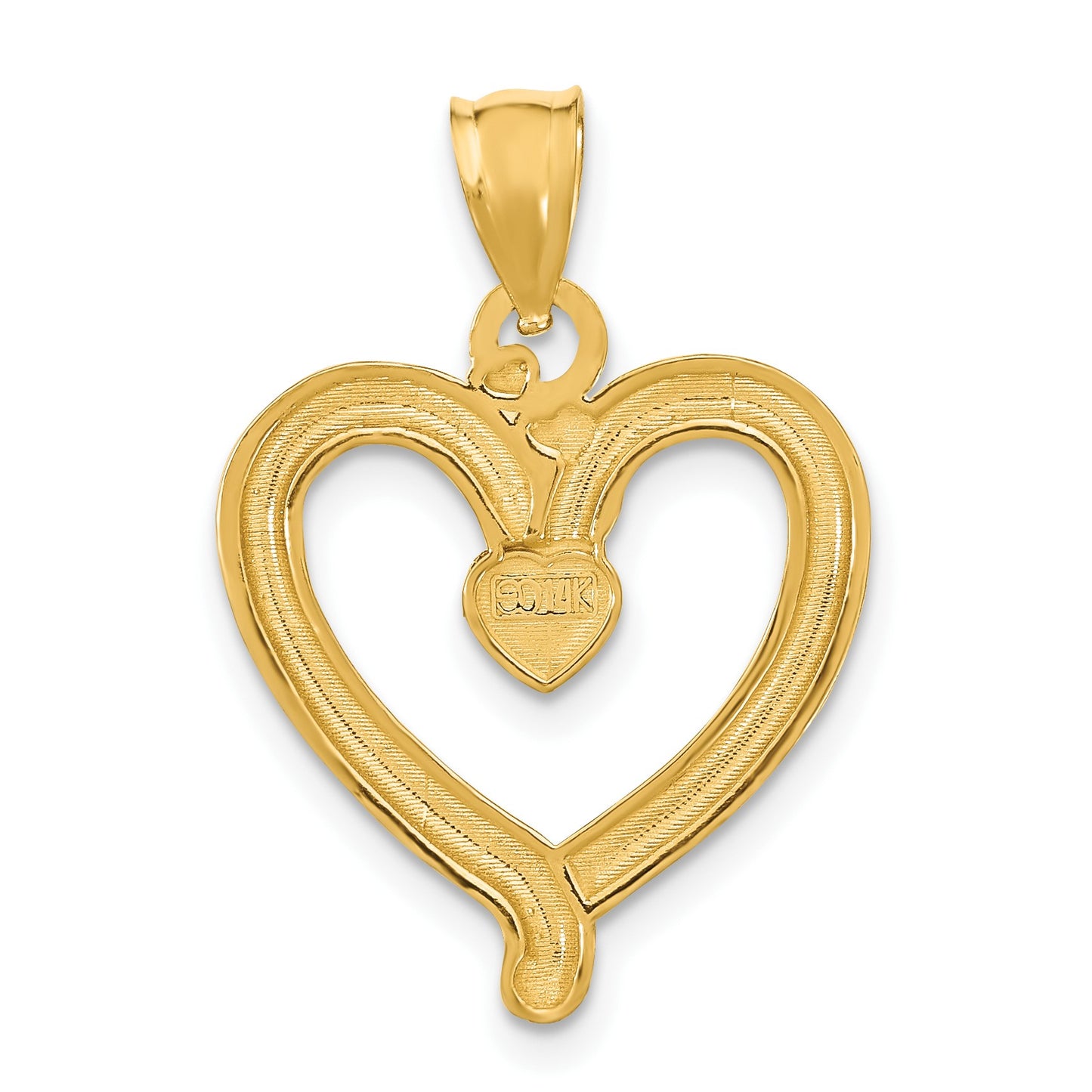 14k and White Rhodium Diamond-cut Heart Charm