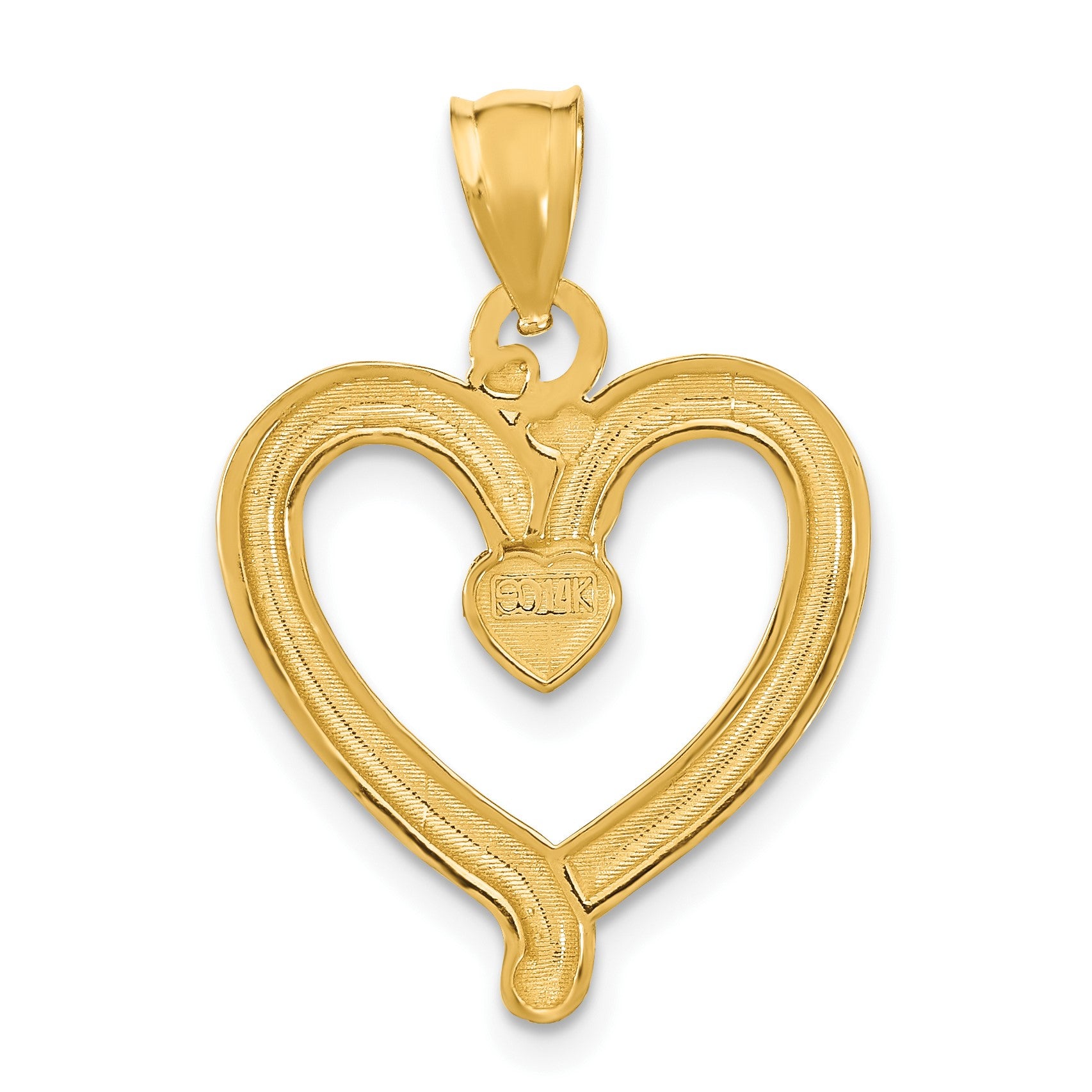 14k and White Rhodium Diamond-cut Heart Charm