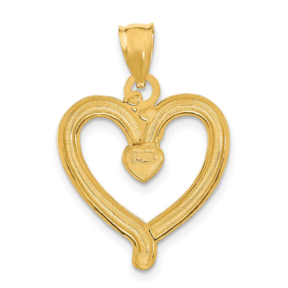 14k and White Rhodium Diamond-cut Heart Charm