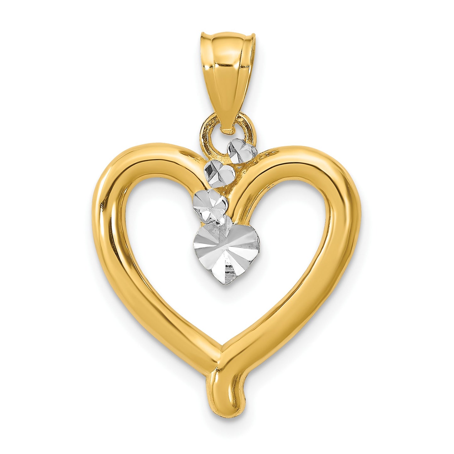 14k and White Rhodium Diamond-cut Heart Charm