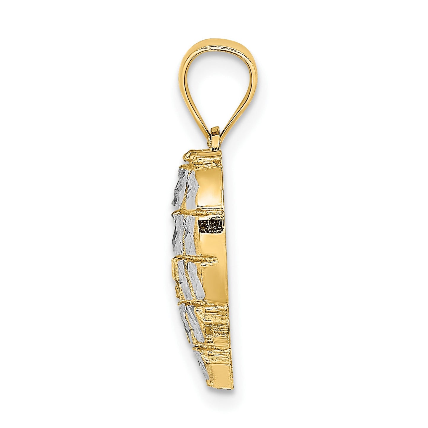 14k and White Rhodium Diamond-cut Grid Heart Charm