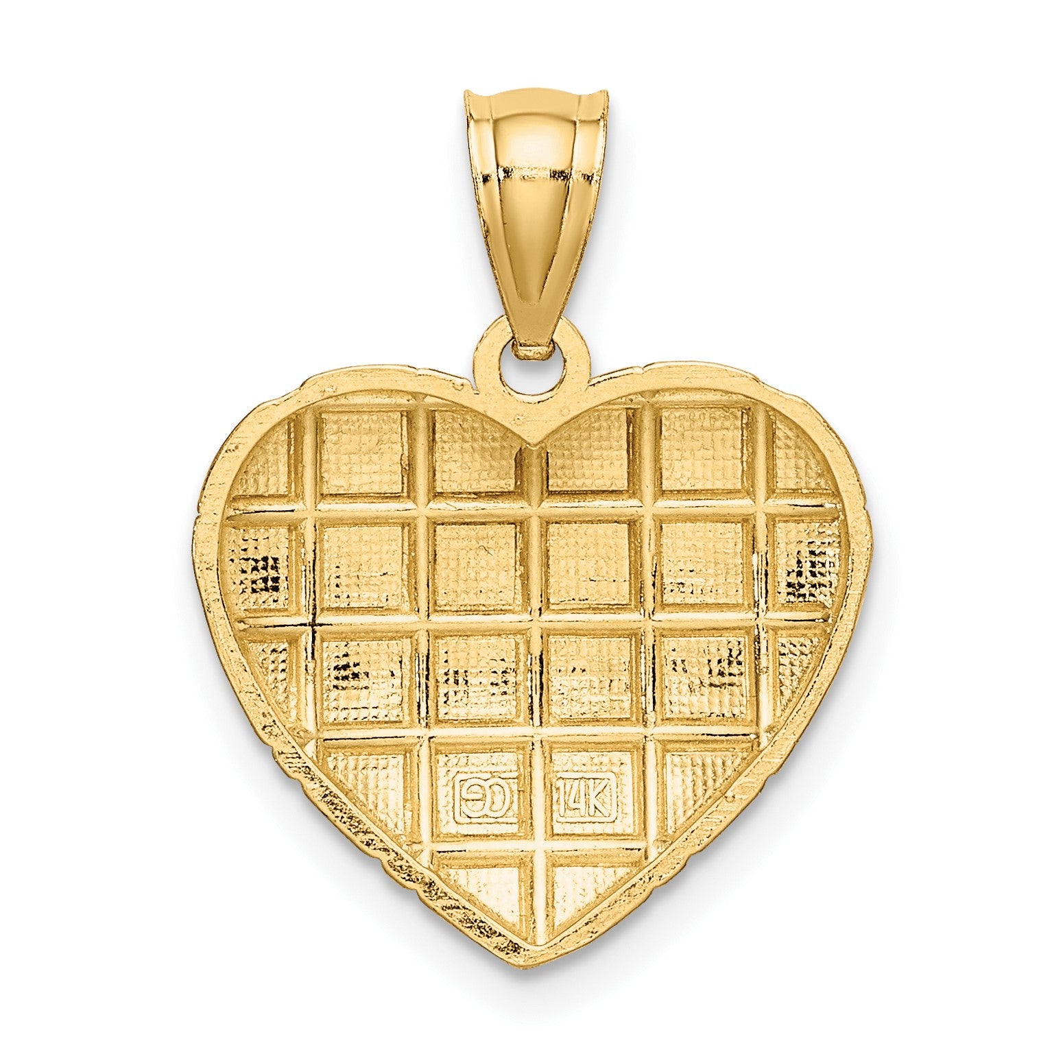 14k and White Rhodium Diamond-cut Grid Heart Charm