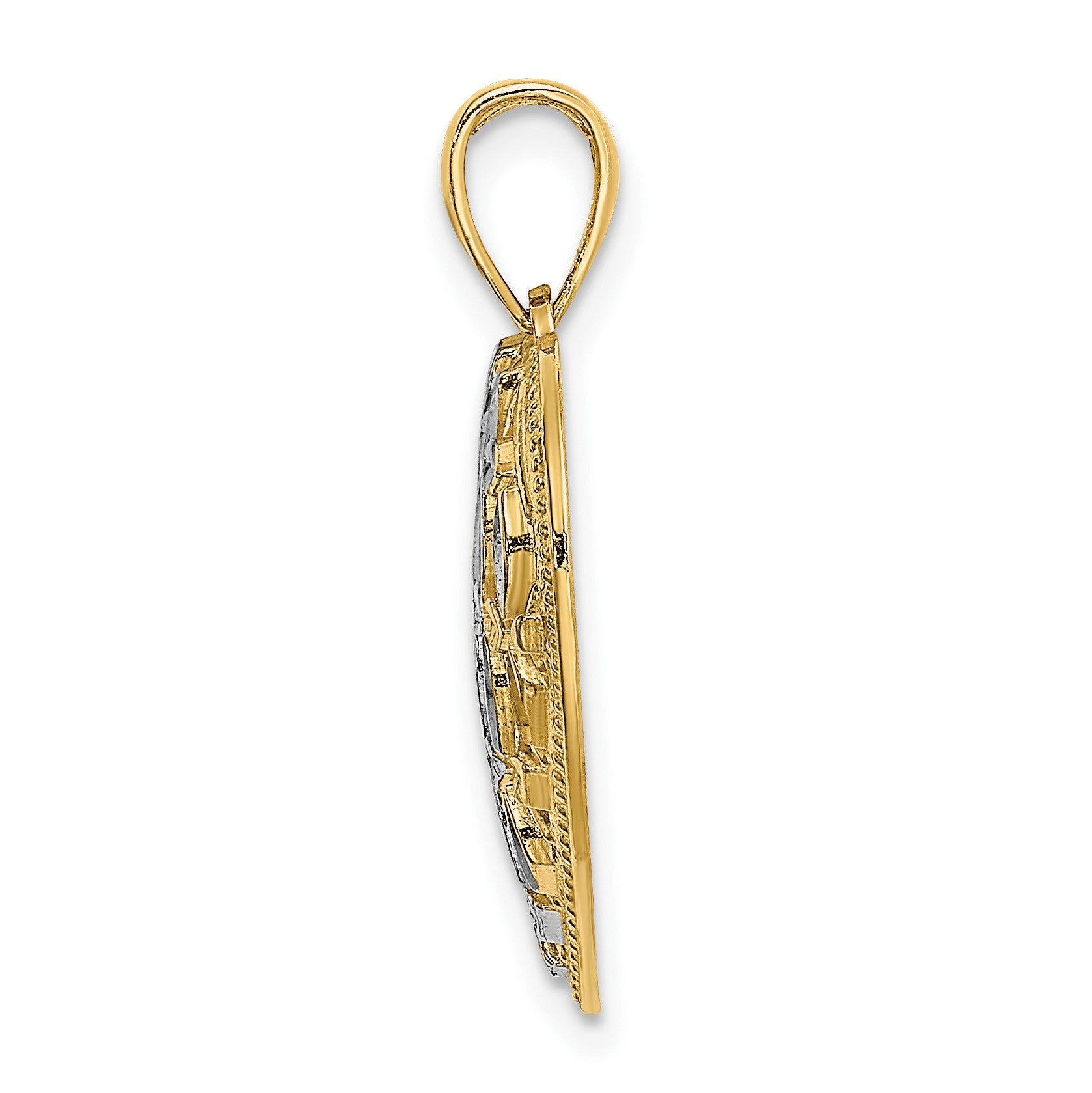 14k and White Rhodium Diamond-cut Leaves In Heart Charm