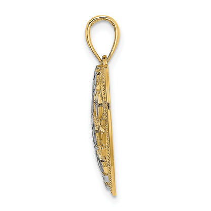 14k and White Rhodium Diamond-cut Leaves In Heart Charm
