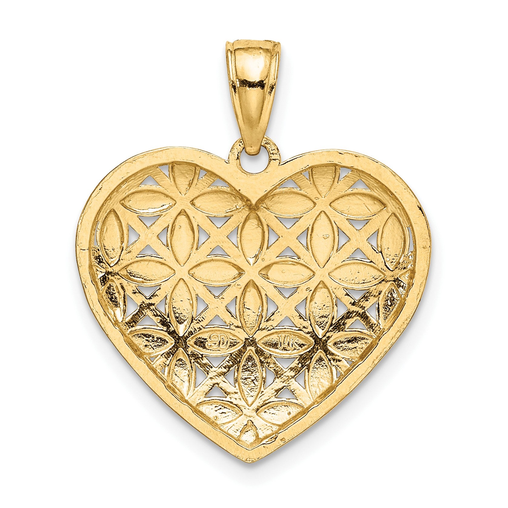 14k and White Rhodium Diamond-cut Leaves In Heart Charm